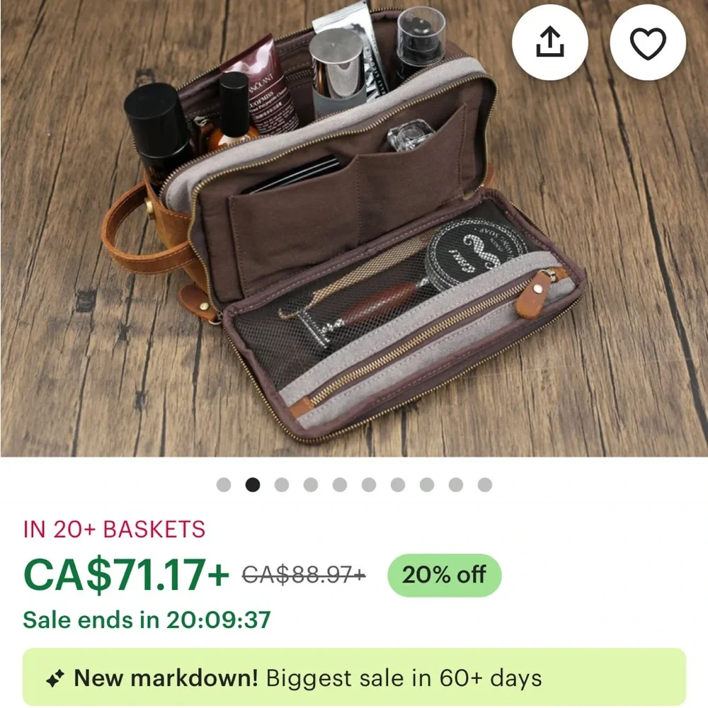 🍾🥂Host pick🎉NWOT waxed canvas & leather Men's toiletry Bag - Picture 9 of 10